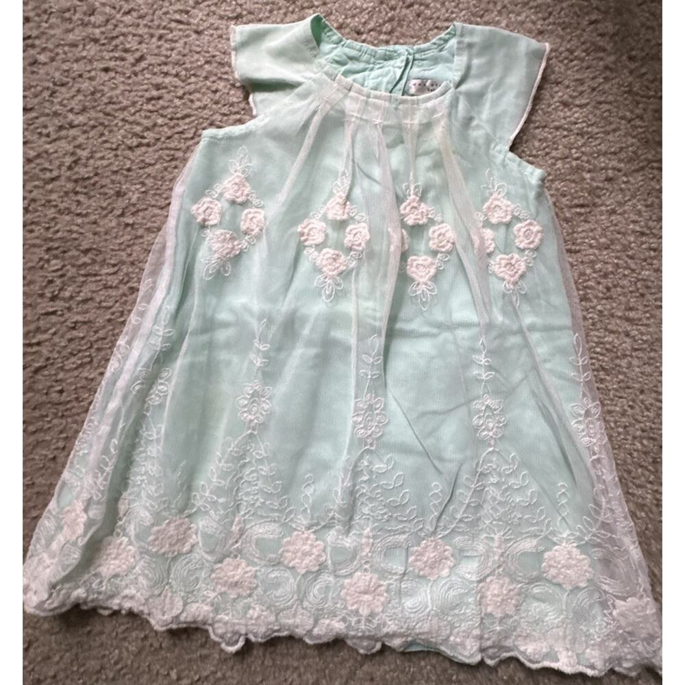 Max Studio Baby Mint Green Teal Lace Dress 24M Toddler Floral Embroidered Easter